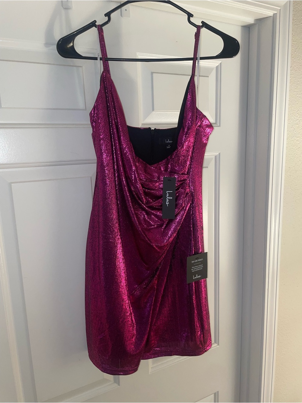 Lulu’s Shine Shiny Magenta Bodycon Mini Dress - Picture 4 of 6